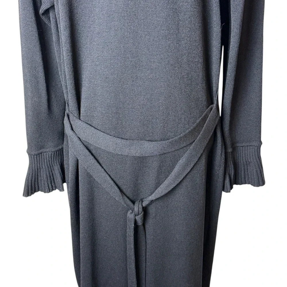 St John Collection Ruffle Knit Maxi Cardigan Women 6 Black Excellent Belted - Picture 8 of 11